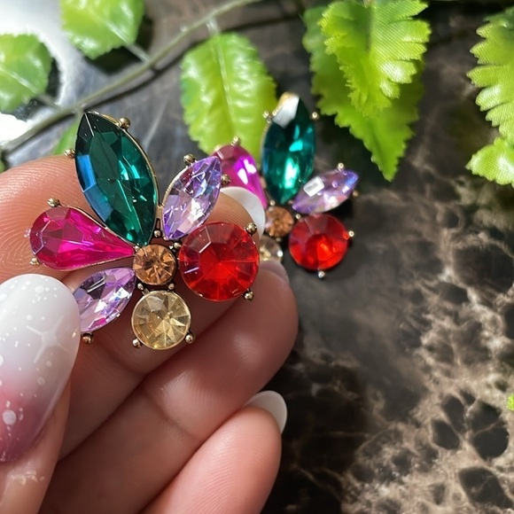 Crystal Colorful CZ Stud Earrings - Picture 8 of 14
